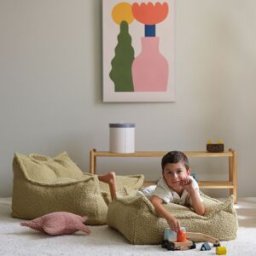 Wigiwama Fauteuil pouf et repose-pieds Matcha molletonné