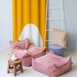 Wigiwama Fauteuil pouf et repose-pieds Pink Mousse velours côtelé