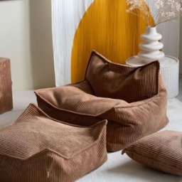 Wigiwama Fauteuil pouf et repose-pieds Toffee velours côtelé