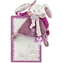 Doudou et Compagnie Coffret doudou attache sucette lapin Cerise
