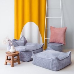 Wigiwama Pouf Ottoman Square Blueberry Blue velours côtelé