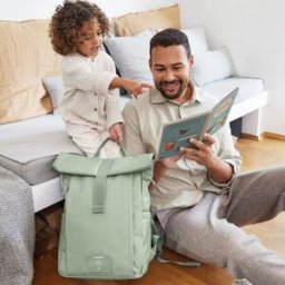Lässig Sac à dos à langer Rolltop Up vert argenté Green Label