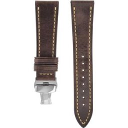 INF Bracelet de montre en cuir véritable avec boucle papillon double - 20 mm café
