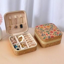 INF Boîte à bijoux vintage haut de gamme compatible avec PU imprimé, design tournesol, rangement compact et multi-compartiments