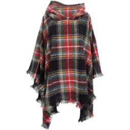 INF Élégant Poncho Cape à Capuche à Carreaux - Polyvalent et Chaud Le noir
