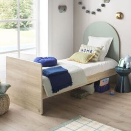 Sauthon Lit junior 90x190 - décor bois chêne sépia - tête de lit forme Arche