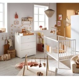 Sauthon Chambre bébé complète Basic, Lit 120x60 et Commode à langer - boutons boule