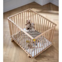 Sauthon Parc bébé pliant 75x100cm bois avec roulettes et fond réglable