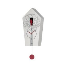 AMS Horloge coucou moderne en bois laqué blanc oiseau rouge couleur : Bois laqué blanc