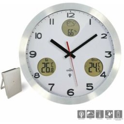 Orium Pendule murale radio-pilotée en aluminium brossé température et hygro