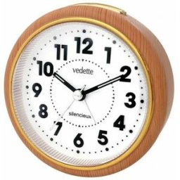 Vedette Réveil vintage rond silencieux style bois couleur : Bois clair