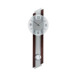 AMS Horloge murale à balancier à quartz en bois et verre Couleur : Noyer