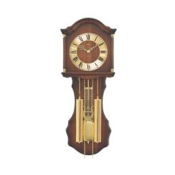 AMS Pendule murale mécanique en bois cadran bois et laiton doré couleur : Noyer