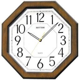 RHYTHM Pendule murale silencieuse octogonale lisible en bois massif