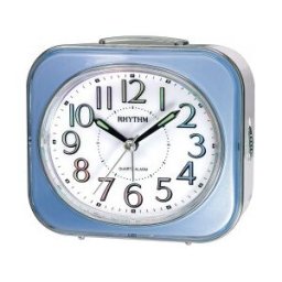 RHYTHM Réveil matin carré bleu avec sonnerie sur cloche couleur : Bleu azur