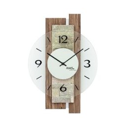AMS Horloge murale design en bois et pierres naturelles couleur : Bois et pierre
