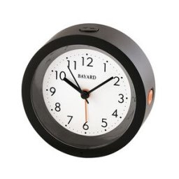 Réveil matin silencieux rond éclairage total du cadran Bayard Couleur : Noir