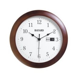 Horloge murale à calendrier ronde entourage en bois foncé Bayard