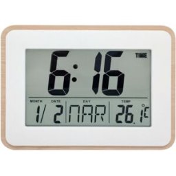 Vedette Horloge digitale blanche et bambou grands chiffres
