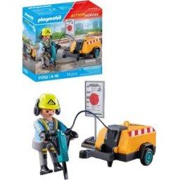 Ouvrier avec marteau-piqueur et signalisation Playmobil Action Heroes 71752