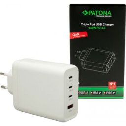 Patona Premium GaN PD140W Adaptateur 3xUSB-C 1xA blanc