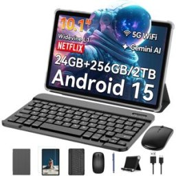Tablette TABWEE T20 10,1 pouces, 24 Go (8 + 16) de RAM + 256 Go de ROM/2 To TF, Gemini AI, processeur T606 octa-core + appareil photo 8 Mpx, batterie 5 000 mAh, Widevine L1, tablette 2-en-1 avec clavier/souris/stylet
