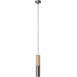 Creative Cables Lampe Suspendue Avec Câble Textile Et Double Abat-jour Tubulaire E14 En Bois Et Métal Satin Titanium One Size