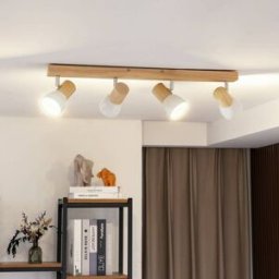 Lindby plafonnier Thorin, 67 cm, à 4 lampes, blanc, bois, E14 Thorin Lindby, dimmable, bois foncé, Salon / Salle à manger, Scandinave, Spot