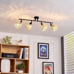 Lindby spot pour plafond Youstin, 70,5 cm de long, bambou 4 à lampes, E14 Youstin Lindby, dimmable, bois clair, Salon / Salle à manger, Bambou, Maison de campagne / Rustique, Spot