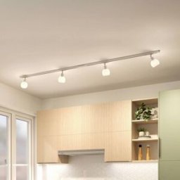 Lindby système de lampes sur rail monophasé Linaro, E14, 4 lampes, blanc Linaro Lindby, dimmable, blanc, Salon / Salle à manger, Métal, Moderne