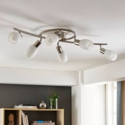 Lindby spot Arda, 75 cm, 6 lampes, nickel, verre, E14 Arda Lindby, dimmable, gris, Salon / Salle à manger, Verre, Moderne, Spot