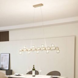 Luminaire suspension en verre Naelen Lucande, dimmable, doré, Salon / Salle à manger, Métal, Moderne, Suspension en verre