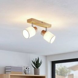 Lindby spot pour plafond Wanessa, 39cm, 2 lampes, bois, blanc, E14 Wanessa Lindby, dimmable, bois clair, Salon / Salle à manger, Bois, Moderne, Spot