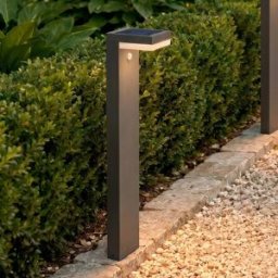 Lindby, potelet LED solaire Chioma, anthracite, détecteur Chioma Lindby, gris, Inox, Moderne, Lampe Solaire