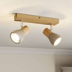 Lindby spot Filiz, 2 lampes, 27 cm, bois, béton, E14 Filiz Lindby, dimmable, bois clair, Chambre à coucher, Bois, Scandinave, Spot