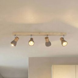 Lindby spot Filiz, 4 lampes, 77 cm, bois, béton, E14 Filiz Lindby, dimmable, gris, Chambre à coucher, Béton, Scandinave, Spot