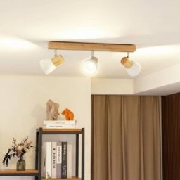 Lindby plafonnier Thorin, 47 cm, 3 lampes, blanc, bois, E14 Thorin Lindby, dimmable, bois clair, Salon / Salle à manger, Bois, Scandinave, Spot
