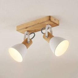 Spot pour plafond Lindby Merela, blanc, 28 cm, à 2 lampes, bois, E14 Merela Lindby, dimmable, bois clair, Salon / Salle à manger, Bois, Scandinave, Spot