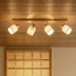 Lindby spot pour plafond Wanessa, 67cm, 4 lampes, bois, blanc, E14 Wanessa Lindby, dimmable, bois clair, Salon / Salle à manger, Bois, Moderne, Spot