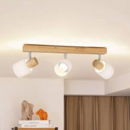 Lindby spot pour plafond Wanessa, 47cm, 3 lampes, blanc, bois, E14 Wanessa Lindby, dimmable, bois clair, Salon / Salle à manger, Bois, Moderne, Spot