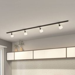 Lindby système de lampes sur rail monophasé Linaro, E14, 4 lampes, noir Linaro Lindby, dimmable, noir, Salon / Salle à manger, Métal, Moderne