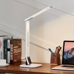 Lampe de bureau LED Eleni Lindby, dimmable, blanc, Bureau, Matière Plastique, Moderne, Lampe a poser
