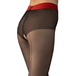 Fiore Collant Ouvert Entrejambe Noir Couture Rouge