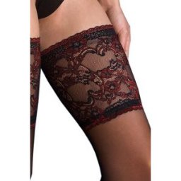 Gabriella Avior - Bas Autofixants Jarretière Dentelle Noire et Rouge