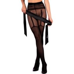 Livco Corsetti Milly - Collant Femme effet Bas et Porte-jarretelles Noirs - Livco