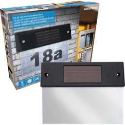 Plaque de numéro de maison Grundig avec éclairage LED - 30x15 cm - Noir/Transparent - Energie solaire - Fixation murale