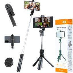 Studio ME® Studio ME - 3-in-1 Selfie Stick & Tripod - 19 à 70 cm - Plastique noir et acier inoxydable - Avec télécommande Bluetooth - Trépied universel pour téléphone - Compact et portable