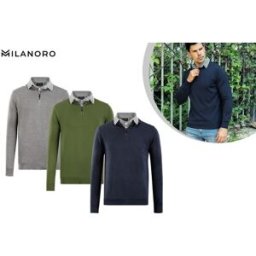 Milanoro - Pull à col chemise avec demi-fermeture éclair pour homme - Gris - XXL