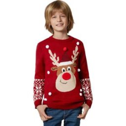 Dressforfun Pull de Noël Rudi Reindeer pour enfants - 140 (9-10y) - Carnaval Costume - Halloween - Déguisement - Party wear - Fête - Party wear