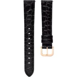 Swarovski Bracelet de montre, Largeur : 16 mm (0,63 po), Cuir avec coutures, Noir, Finition or rose 18 cm